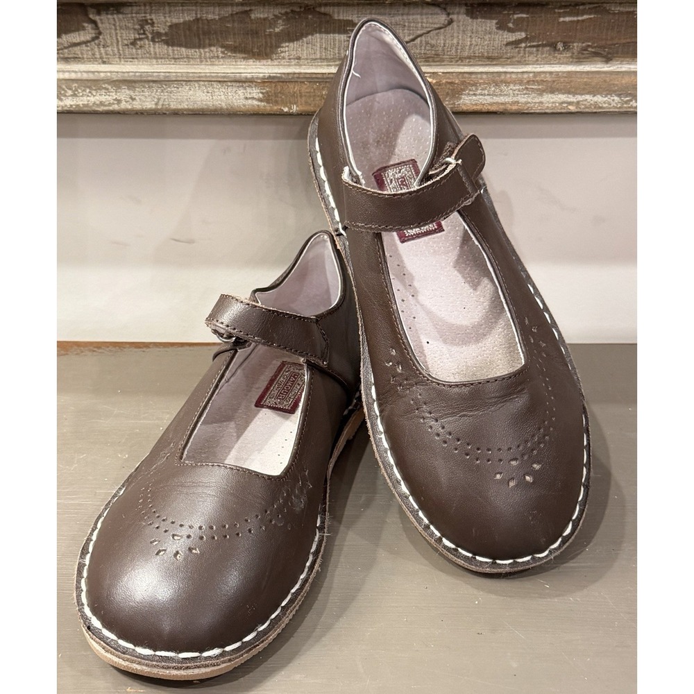 L'AMOUR Girls Classic Brown Leather Buckle Strap Mary Jane's Size 2
